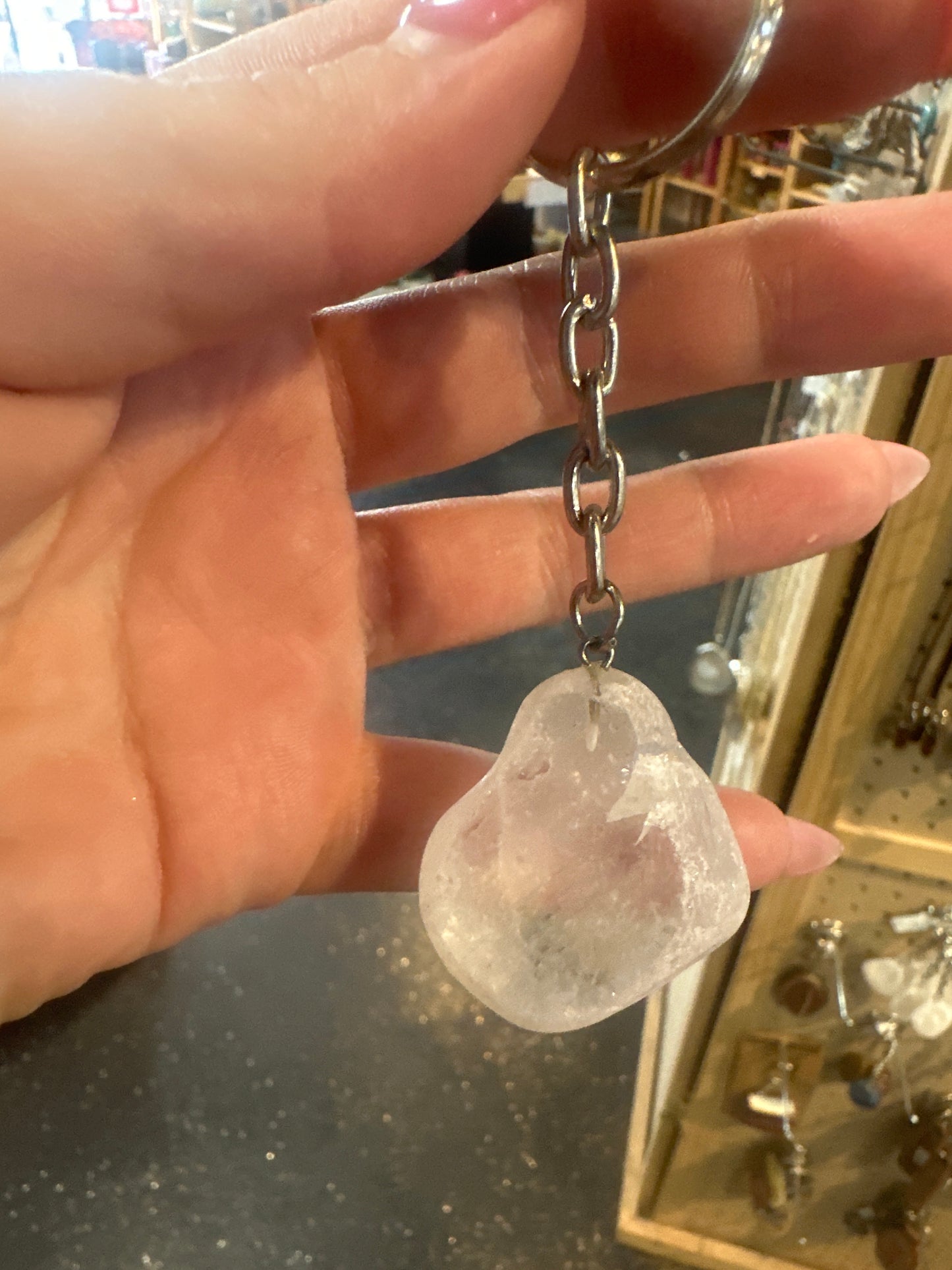 Clear Quartz Dragon Egg Keychain