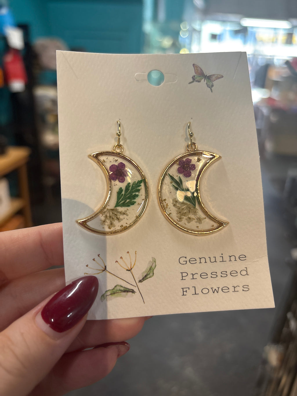 Genuine Pressed dried flower earrings - moon