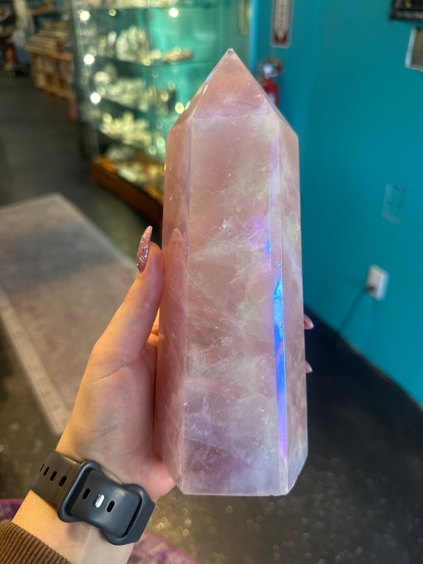 Large Angel Aura Rose Quartz Tower