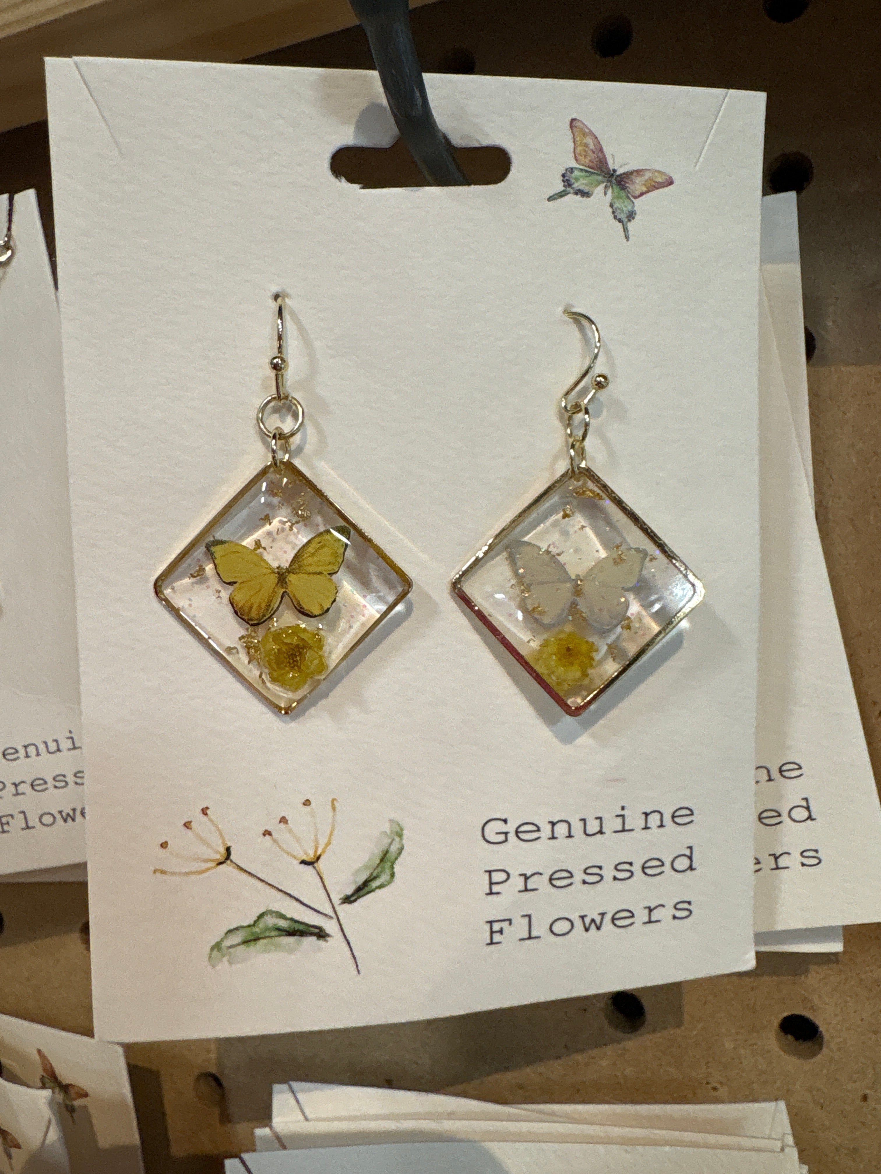 Genuine Pressed Dried Flower Earrings - butterfly