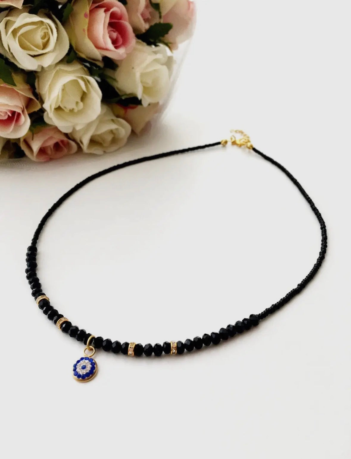 Evil Eye Black Beaded Necklace
