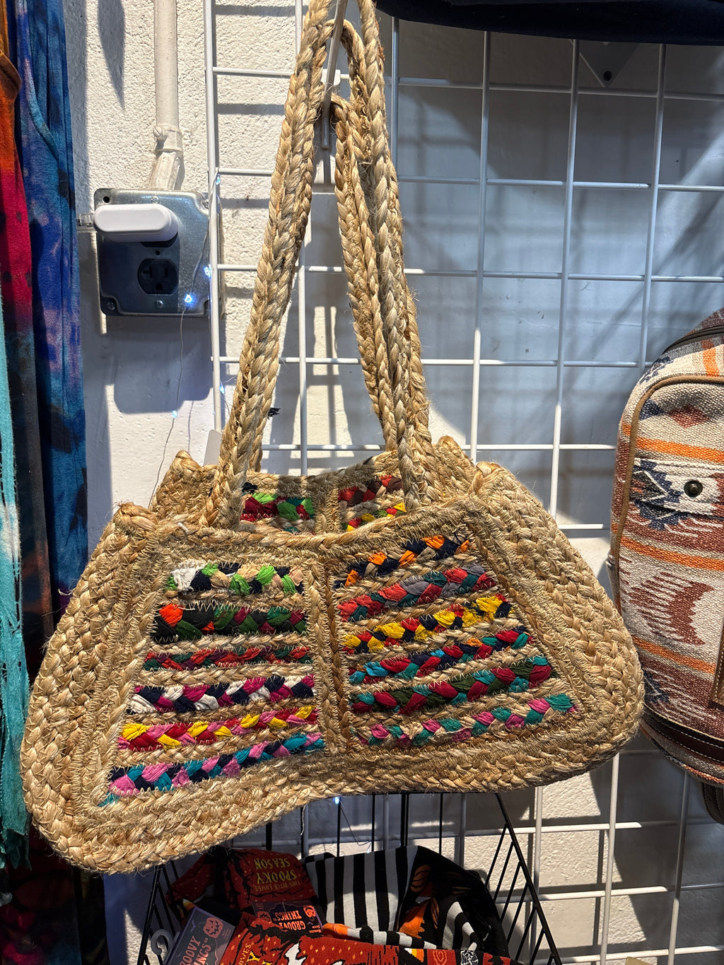 Colorful Jute and Cotten Stripe Shoulder Tote Bag