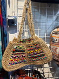 Colorful Jute and Cotten Stripe Shoulder Tote Bag