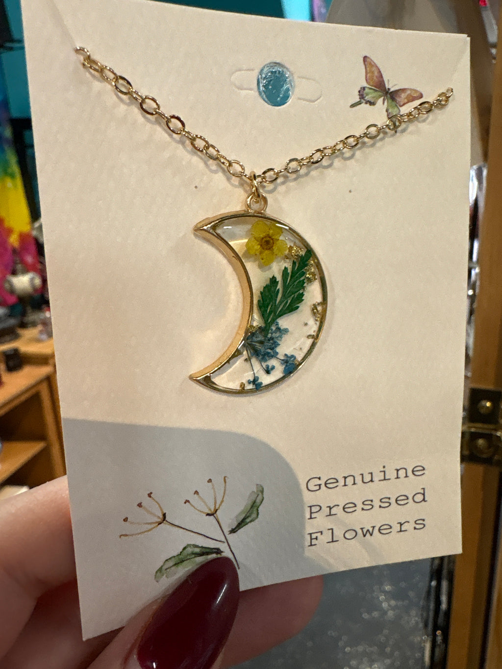 Genuine Pressed Flower Necklace- moon