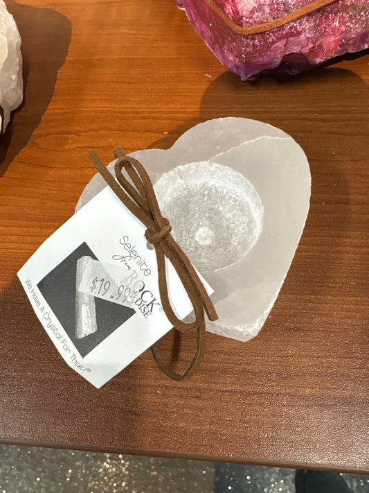 Selenite Heart Candle Holder