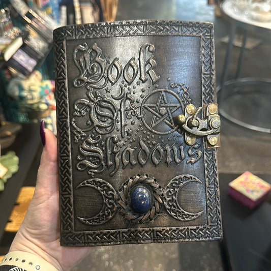 Leather Book of Shadows Journal with stone