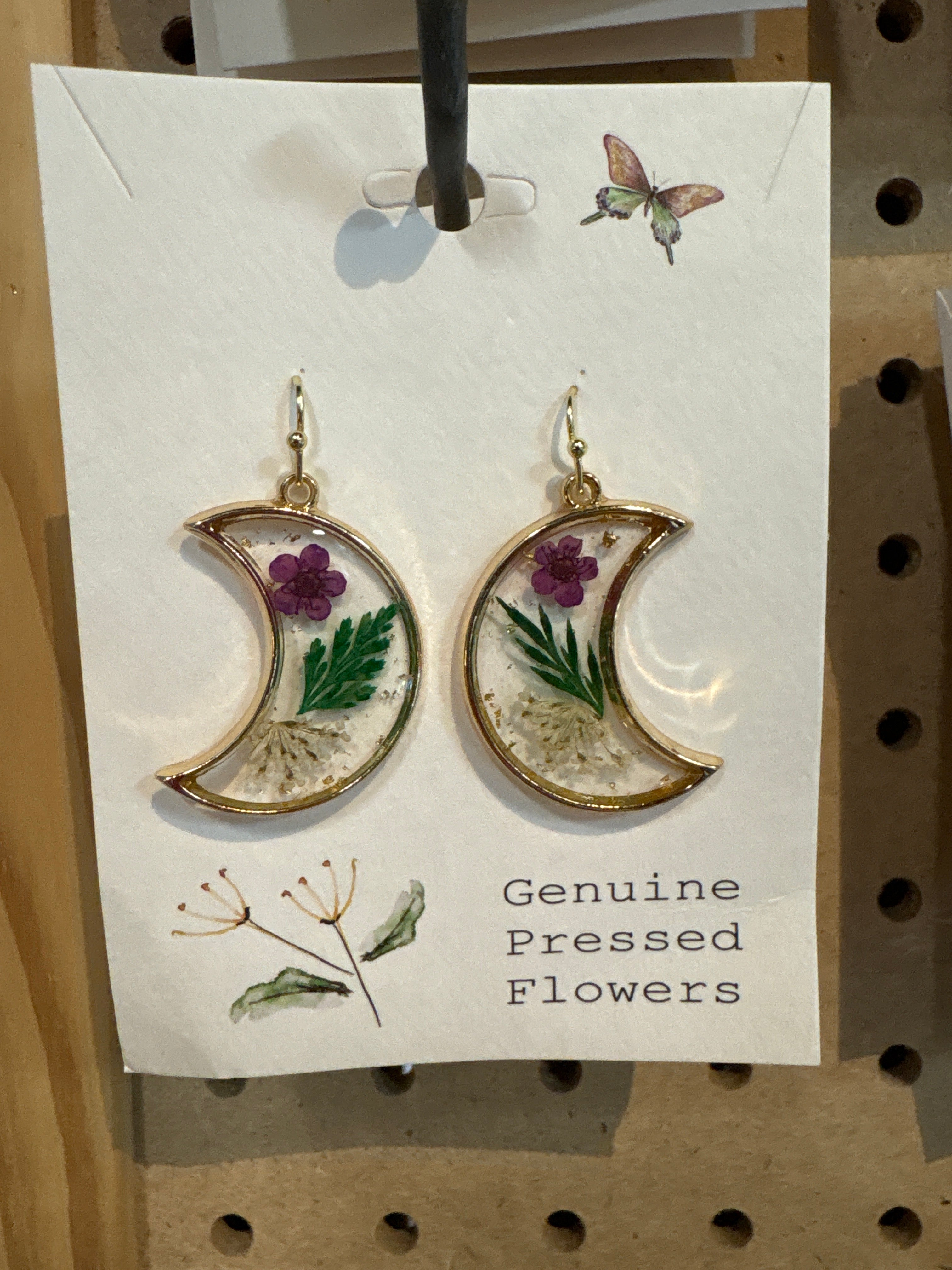 Genuine Pressed dried flower earrings - moon