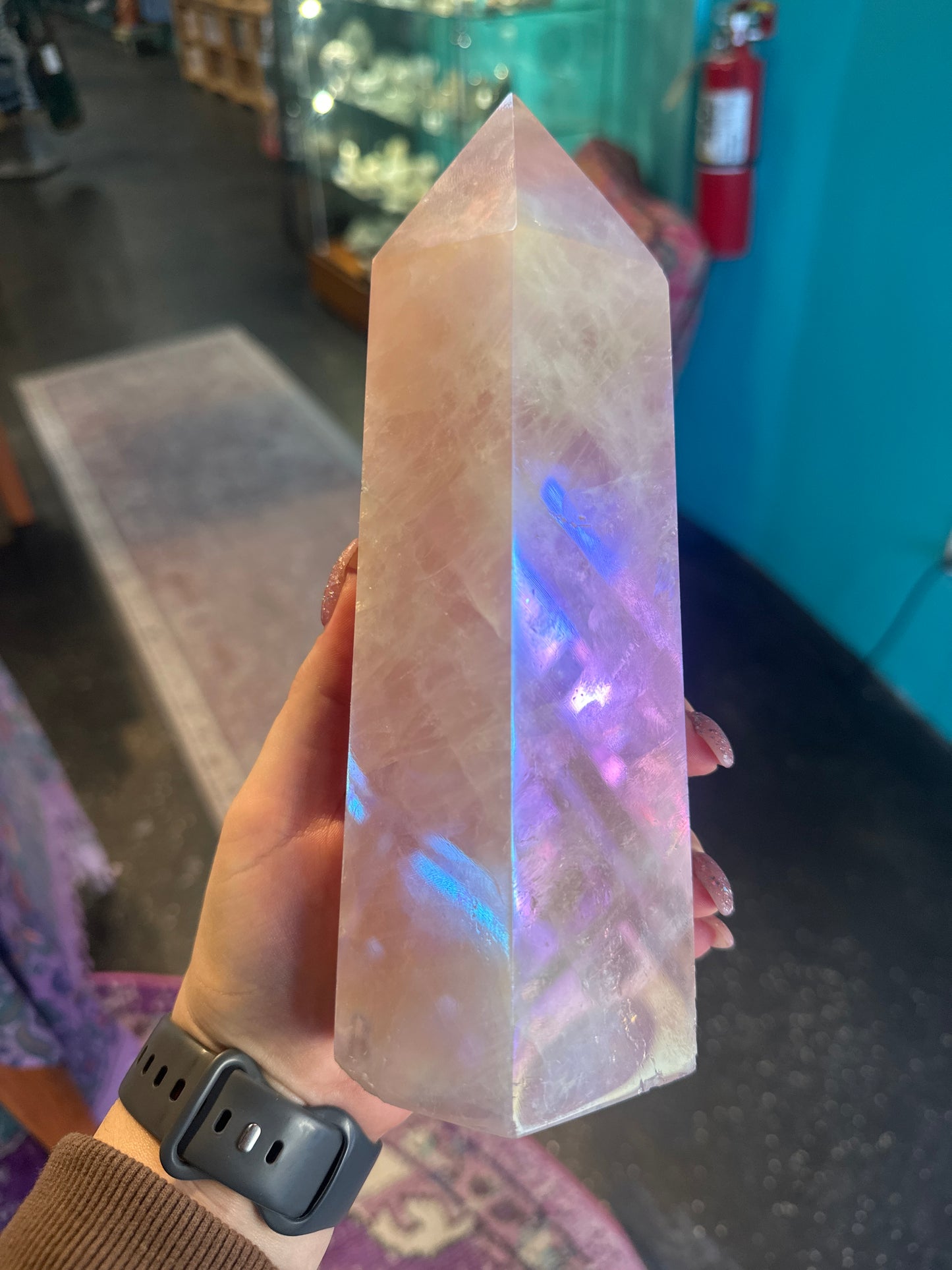 Large Angel Aura Rose Quartz Tower