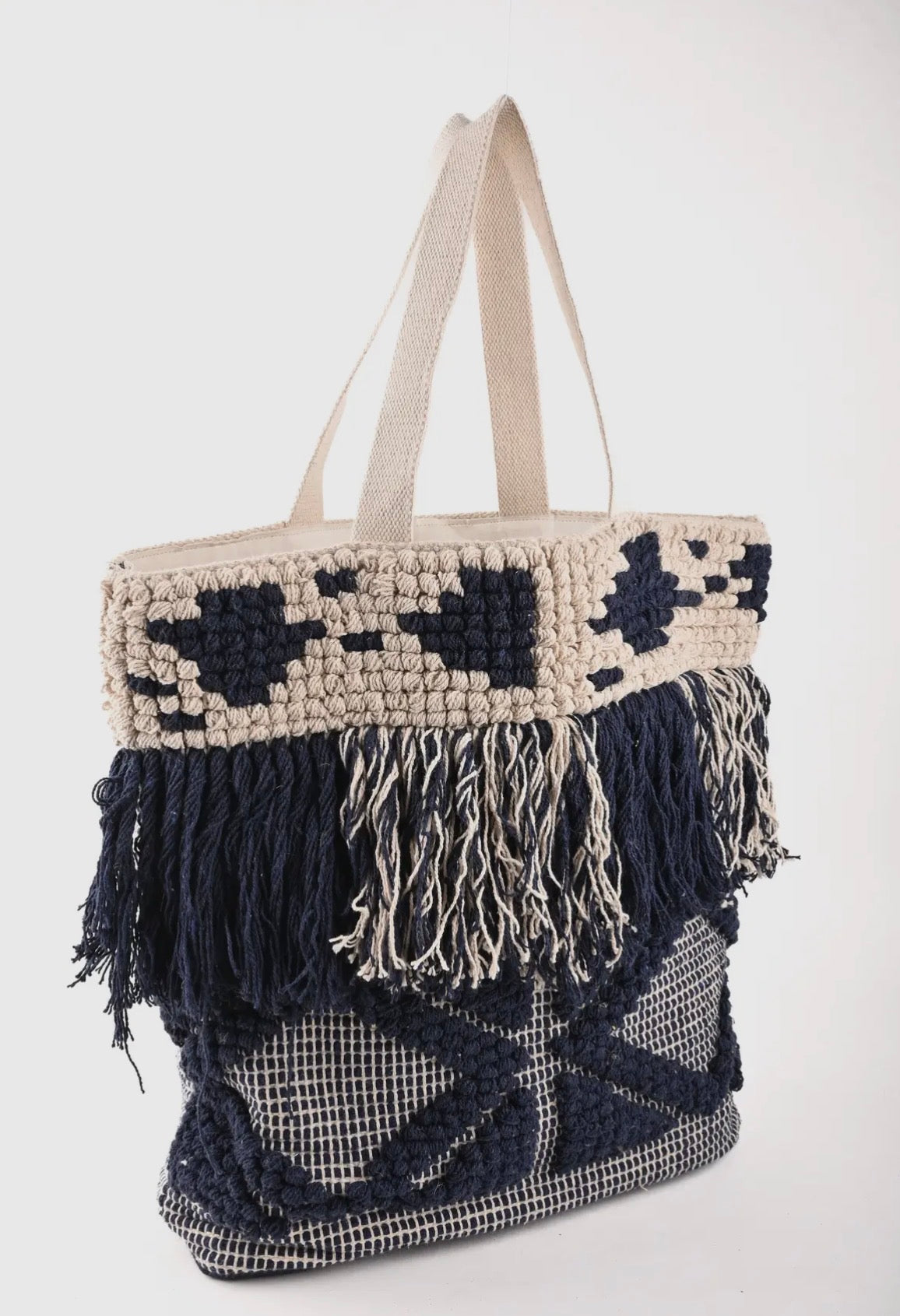 Hand-woven Fringe Tote Bag
