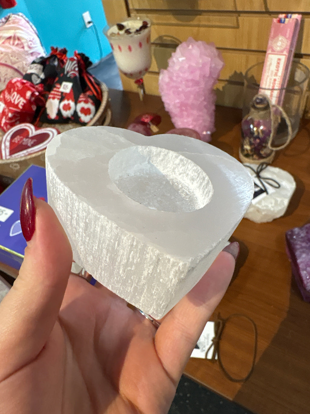 Selenite Heart Candle Holder