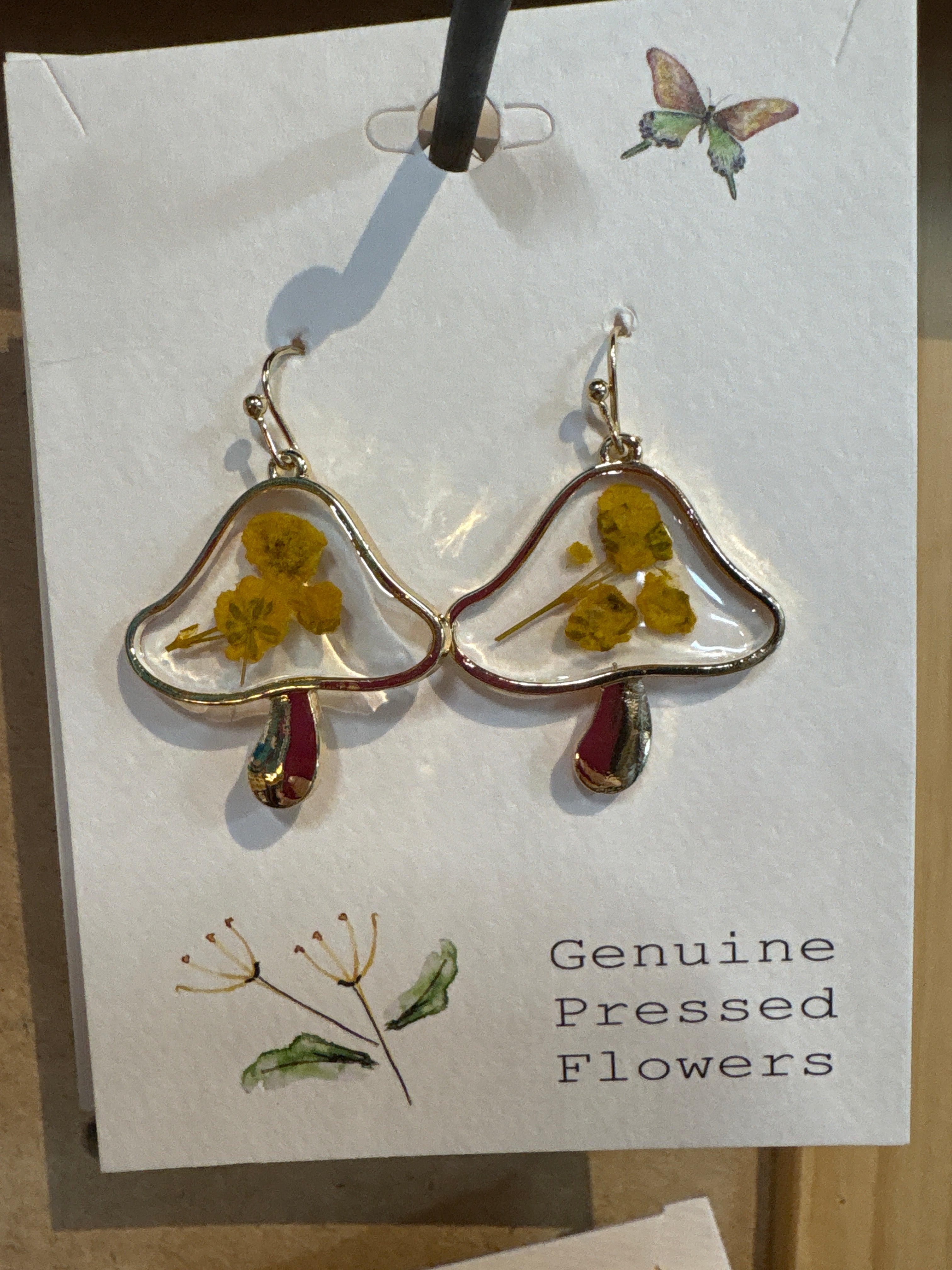 Mushroom Genuine Pressed Flower Earrings