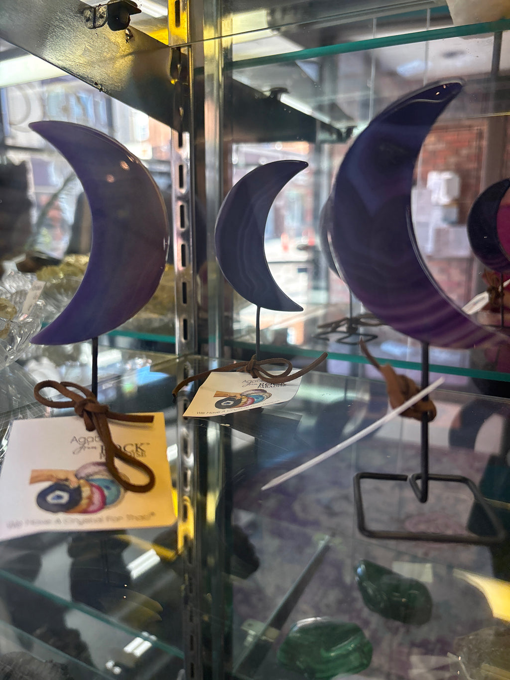 Purple Agate Moon Carving on stand
