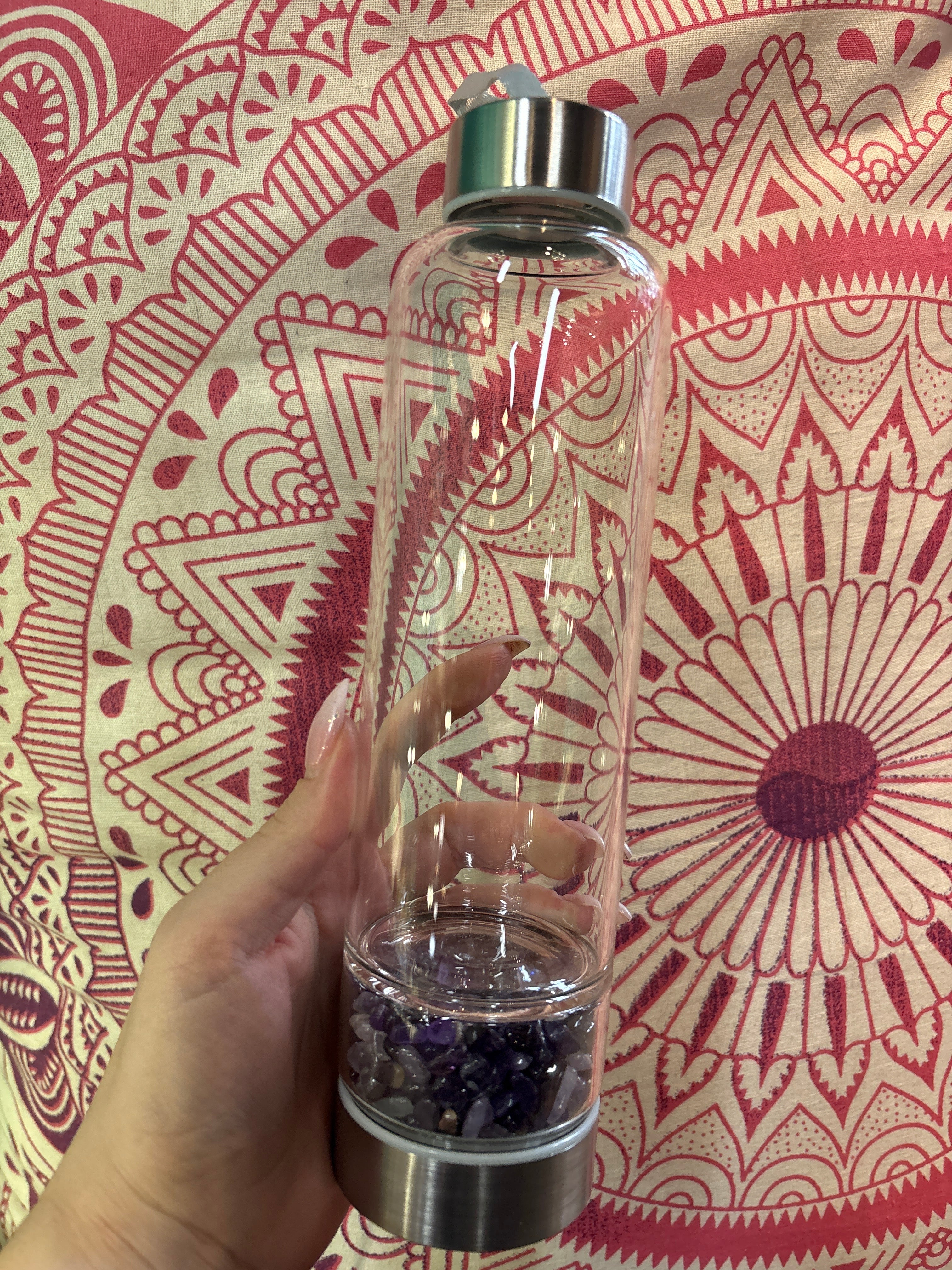 Crystal Chip Glass Water Bottle