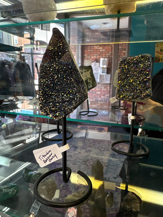 Titanium Rainbow Druzy on stand
