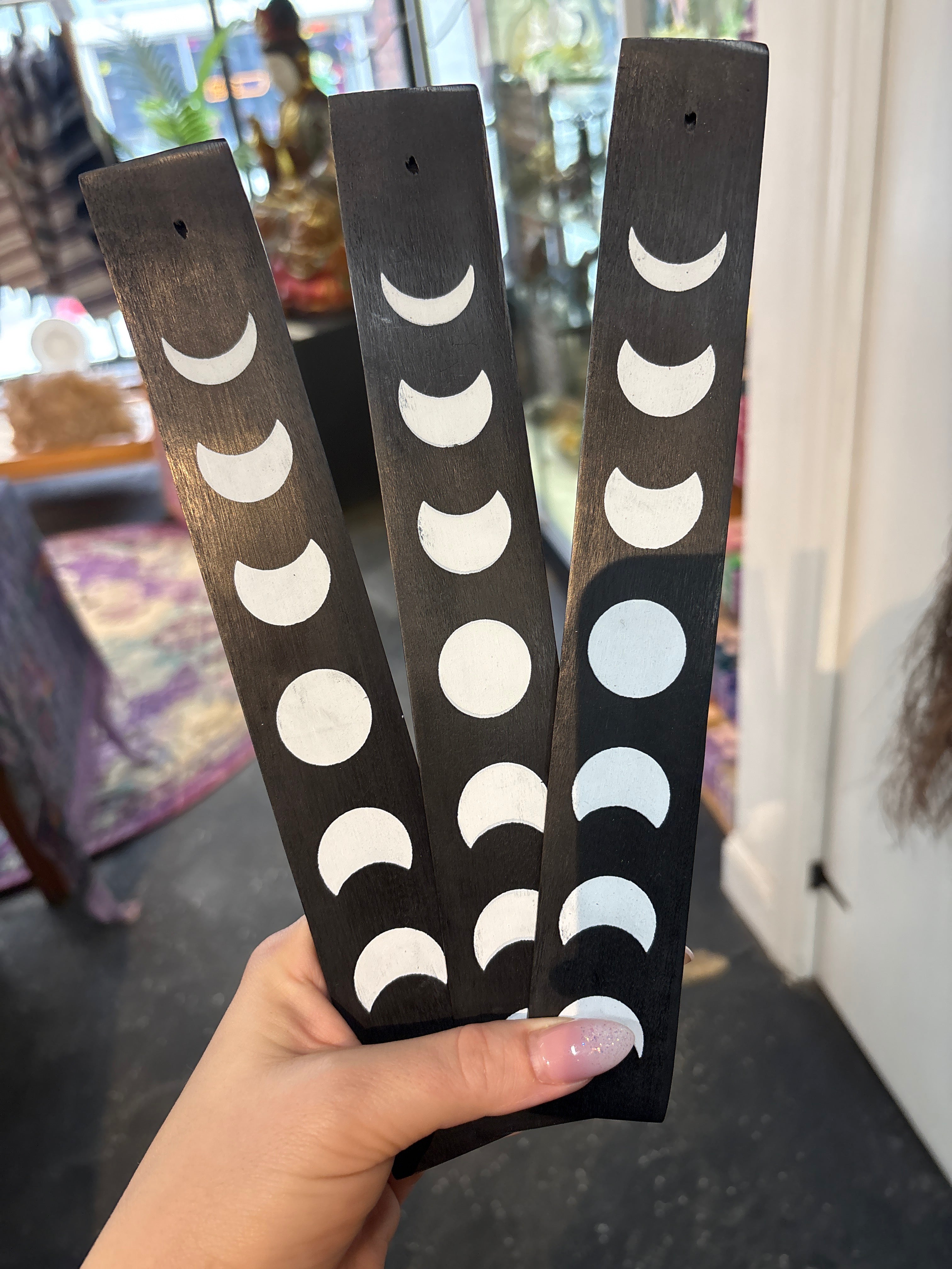 Moon Phase Wood Incense Holder