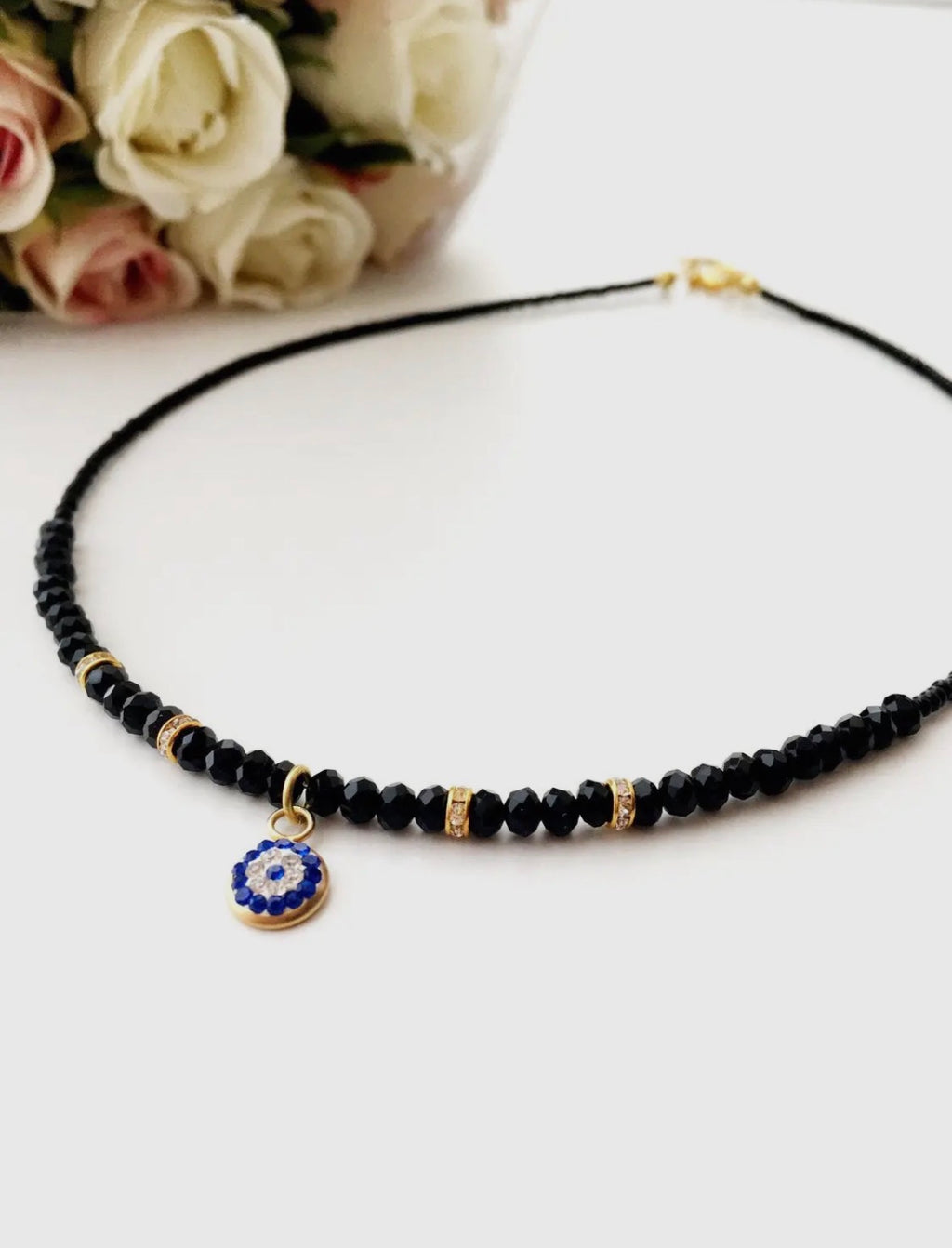 Evil Eye Black Beaded Necklace