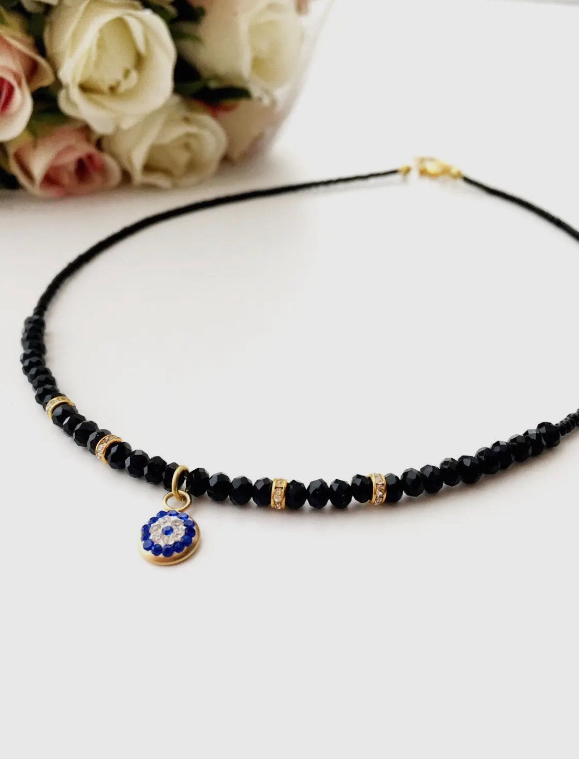 Evil Eye Black Beaded Necklace