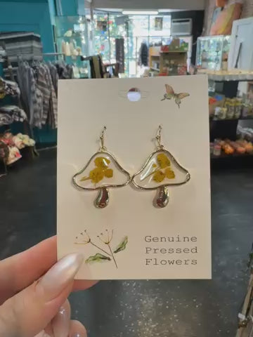 Mushroom Genuine Pressed Flower Earrings